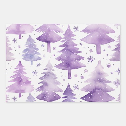 Hübsches Pastel Lila Wasserfarben Baummuster Geschenkpapier Set (Vorderseite 2)