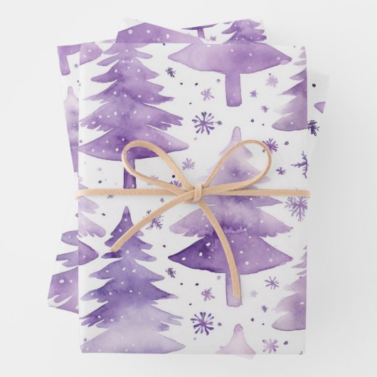 Hübsches Pastel Lila Wasserfarben Baummuster Geschenkpapier Set (Beispiel)