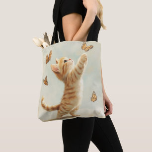 HÜBSCHES PASTEL ORANGE TABBY KÜCHE MIT SCHALTFLÄCH TASCHE
