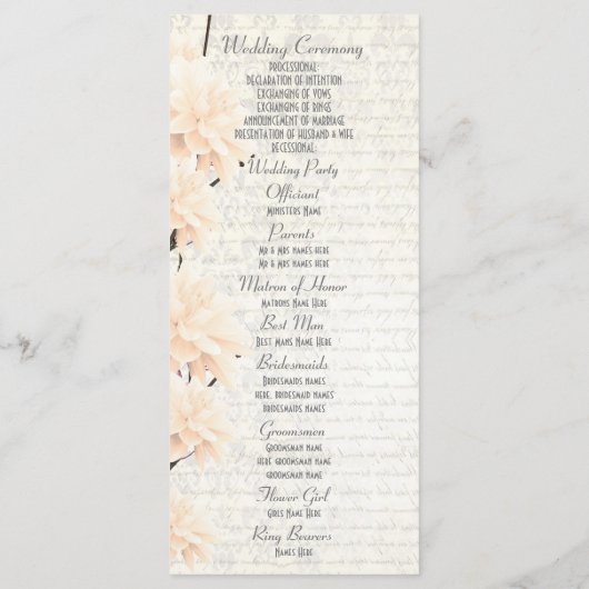 Hübsches Pastel Peach florale Kirche Hochzeitsprog Programm (Rückseite)