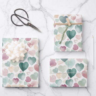 Hübsches Pastel Watercolor Herzmuster Geschenkpapier Set