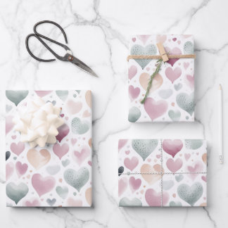 Hübsches Pastel Watercolor Herzmuster Geschenkpapier Set