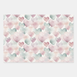 Hübsches Pastel Watercolor Herzmuster Geschenkpapier Set