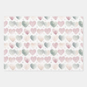 Hübsches Pastel Watercolor Herzmuster Geschenkpapier Set (Vorderseite)