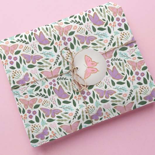 Hübsches Pastell-Butterfly-Gartenmuster Geschenkpapier