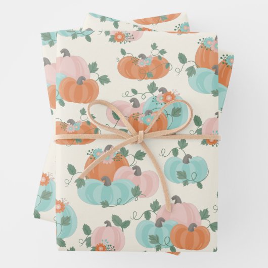Hübsches Pastell-Herbst-Blumenkürbis-Muster Geschenkpapier Set (Beispiel)
