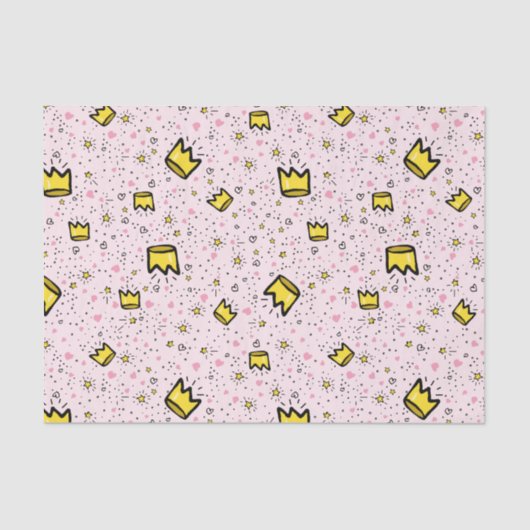 Hübsches Pastell-Pink-Kronenkronendoodle-Muster Seidenpapier (Vorderseite)