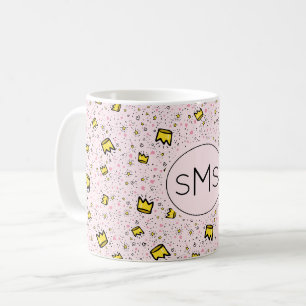 Hübsches Pastell-Rosa-Kronen-Doodle-Muster-Monogra Kaffeetasse