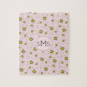 Hübsches Pastell-Rosa-Kronen-Doodle-Muster-Monogra Puzzle