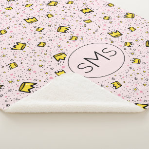 Hübsches Pastell-Rosa-Kronen-Doodle-Muster-Monogra Sherpadecke