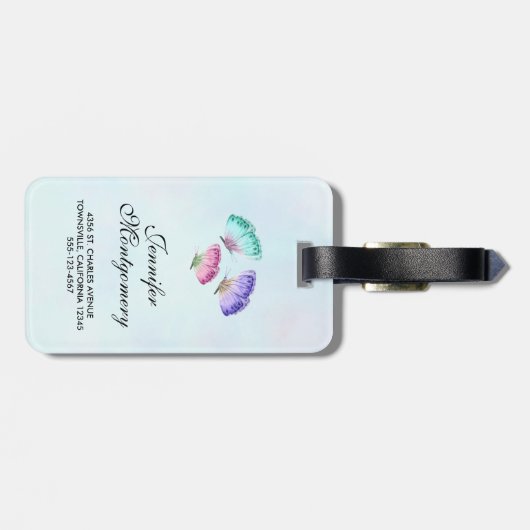 Hübsches Pastell-Watercolor-Schmetterlingsmuster Gepäckanhänger (Rückseite horizontal)