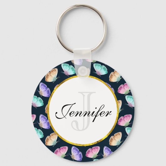 Hübsches Pastell-Watercolor-Schmetterlingsmuster Schlüsselanhänger (Vorderseite)