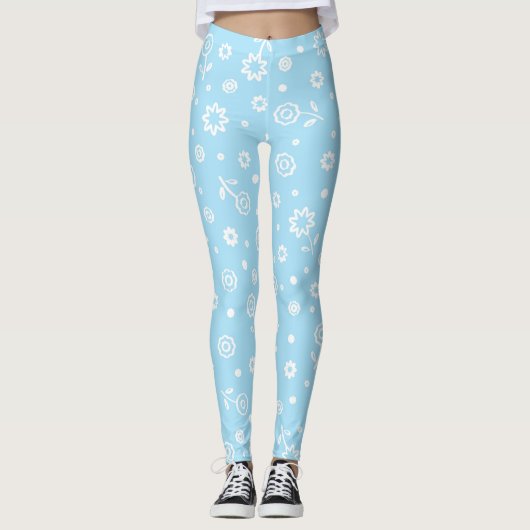 Hübsches pastellblaues Blumenmuster Leggings (Vorderseite)