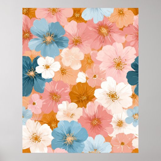 Hübsches pastellfarbenes Blumenmuster Poster (Vorne)