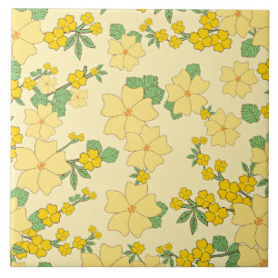 Hübsches pastellgelbes Blumenmuster, Fliese