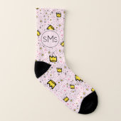 Hübsches Pastellrosa Kronendelmuster Monogramm Socken (Rechts - Außen)