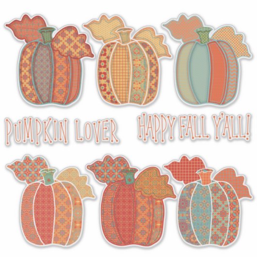 Hübsches Patchwork Pumpkins Happy Fall Y'all Aufkleber (Vorderseite)