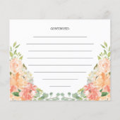 Hübsches Peach Floral Brautparty Rezept Karte (Rückseite)
