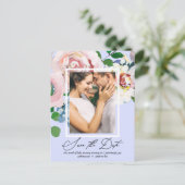 Hübsches Periwinkle Foto Save the Date Einladungspostkarte (Stehend Vorderseite)