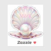 Hübsches Perlmuttpearl Clamshell Pink Monogramm Aufkleber (Blatt)