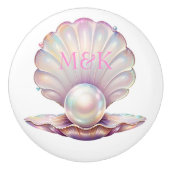 Hübsches Perlmuttpearl Clamshell Pink Monogramm Keramikknauf (Vorderseite)