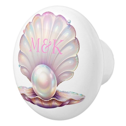 Hübsches Perlmuttpearl Clamshell Pink Monogramm Keramikknauf (Rechts)