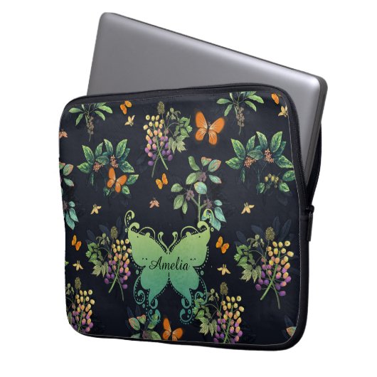 Hübsches Personalisiertes dunkles Floral Butterfly Laptopschutzhülle (Vorderseite Links)