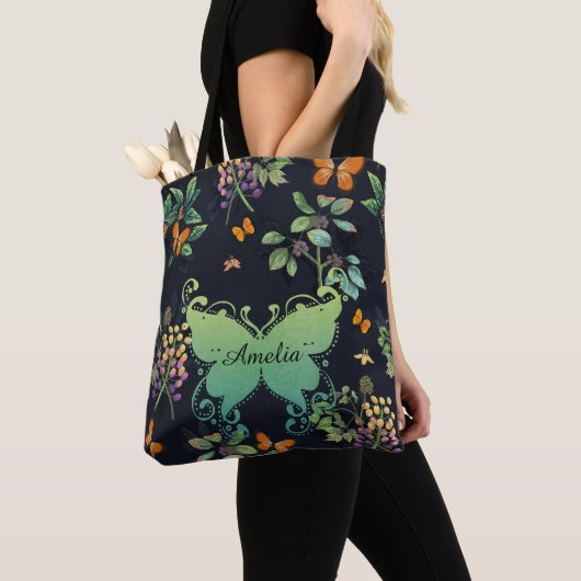 Hübsches Personalisiertes dunkles Floral Butterfly Tasche (Von Nahem)
