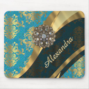 Hübsches personalisiertes Gänseaqua-Damastmuster Mousepad
