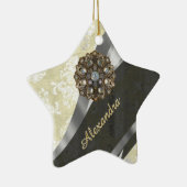 Hübsches personalisiertes girly Sahnedamastmuster Keramikornament (Rechts)