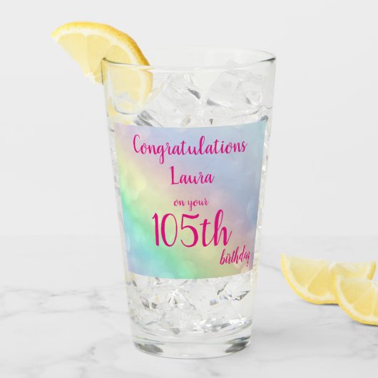 Hübsches personalisiertes Glück 105. Geburtstag Glas (Vorderseite Ice)