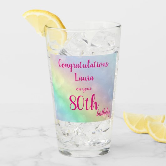 Hübsches personalisiertes Glück 80. Geburtstag Glas (Vorderseite Ice)