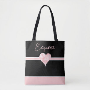 Hübsches Personalisiertes Herz in Rosa und Schwarz Tasche