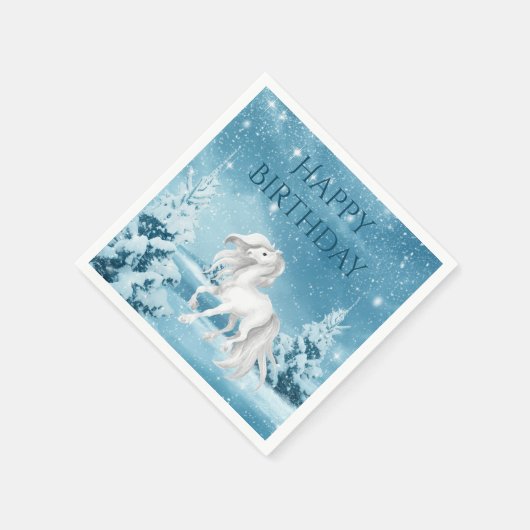 Hübsches Pferd auf Snowy Winter Night Happy Geburt Serviette (Ecke)