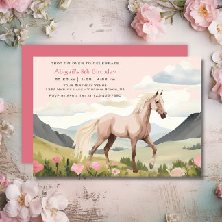 Hübsches Pferd, Blume und Gebirge Geburtstag Einladung