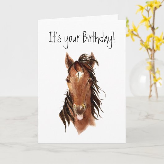 Hübsches Pferd, das sich an der Zunge festhält, zu Karte (Gelbe Blume)