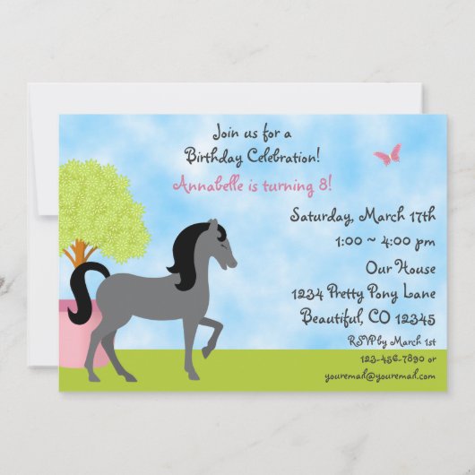 Hübsches Pferd Geburtstagsparty Einladung (Rückseite)