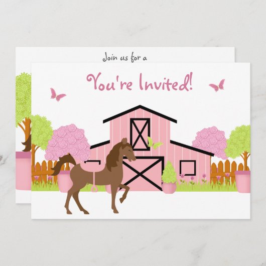 Hübsches Pferd Geburtstagsparty Einladung (Vorne/Hinten)