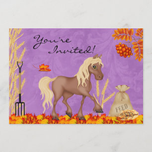 Hübsches Pferd im Herbst Blätter Geburtstag Einlad Einladung