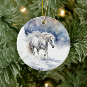 Hübsches Pferd im Schnee Weihnachten Keramik Ornament