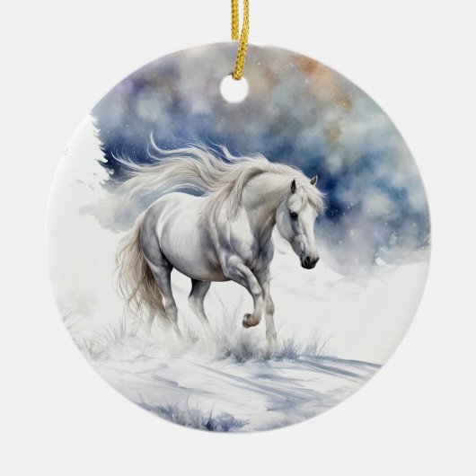Hübsches Pferd im Schnee Weihnachten Keramik Ornament (Vorne)