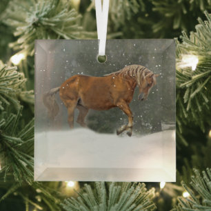 Hübsches Pferd im Schnee Weihnachten Ornament Aus Glas