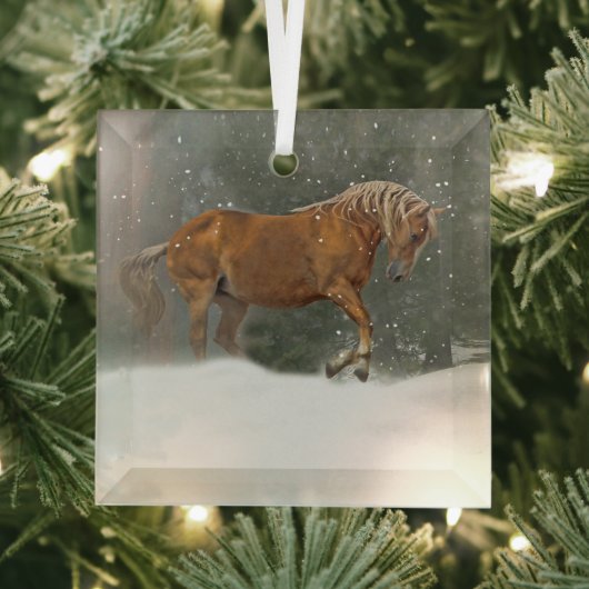 Hübsches Pferd im Schnee Weihnachten Ornament Aus Glas (Insitu)