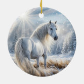 Hübsches Pferd im Schnee Weihnachtsfeiertag Keramik Ornament (Hinten)