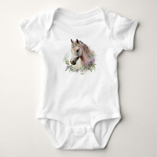 Hübsches Pferd mit Blume Kranz Baby Strampler