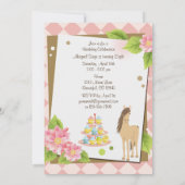 Hübsches Pferd, rosa Blume und Cupcakes zum Geburt Einladung (Rückseite)