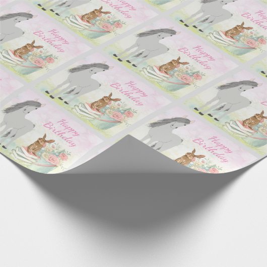 Hübsches Pferd, Sonne und Blume Gerne zum Geburtst Geschenkpapier (Ecke)