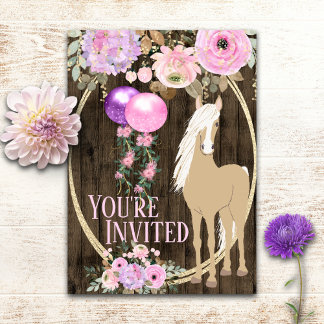 Hübsches Pferd und Blume auf Barnwood Geburtstag Einladung
