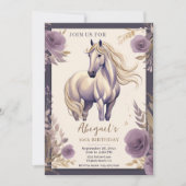 Hübsches Pferd und Blume Lila und Gold zum Geburts Einladung (Vorderseite)