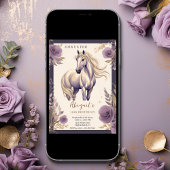 Hübsches Pferd und Blume Lila und Gold zum Geburts Einladung